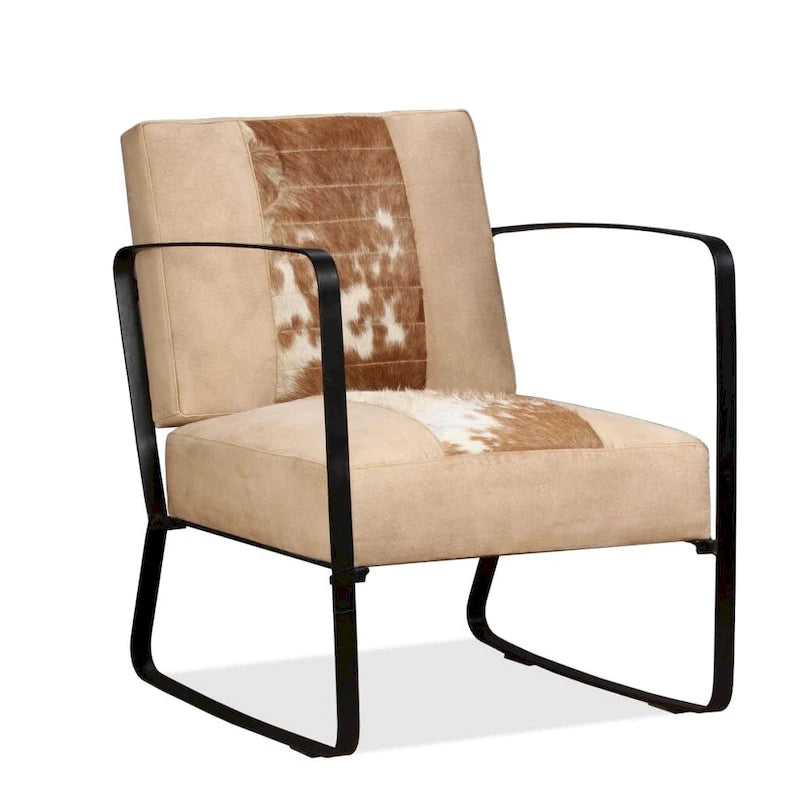 Fauteuil lounge industriel avec cadre en métal et assise en cuir véritable