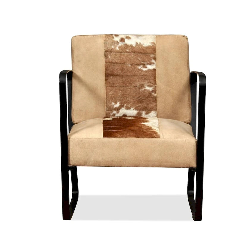 Fauteuil lounge industriel avec cadre en métal et assise en cuir véritable
