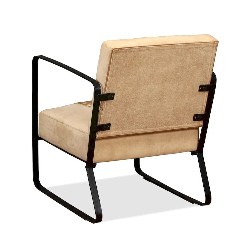 Fauteuil lounge industriel avec cadre en métal et assise en cuir véritable