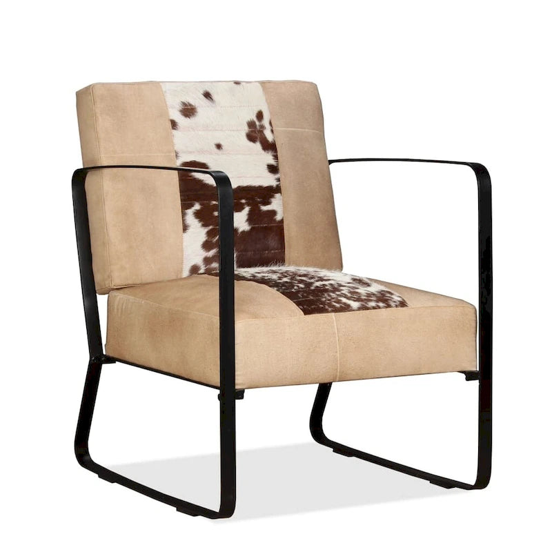 Fauteuil lounge industriel avec cadre en métal et assise en cuir véritable