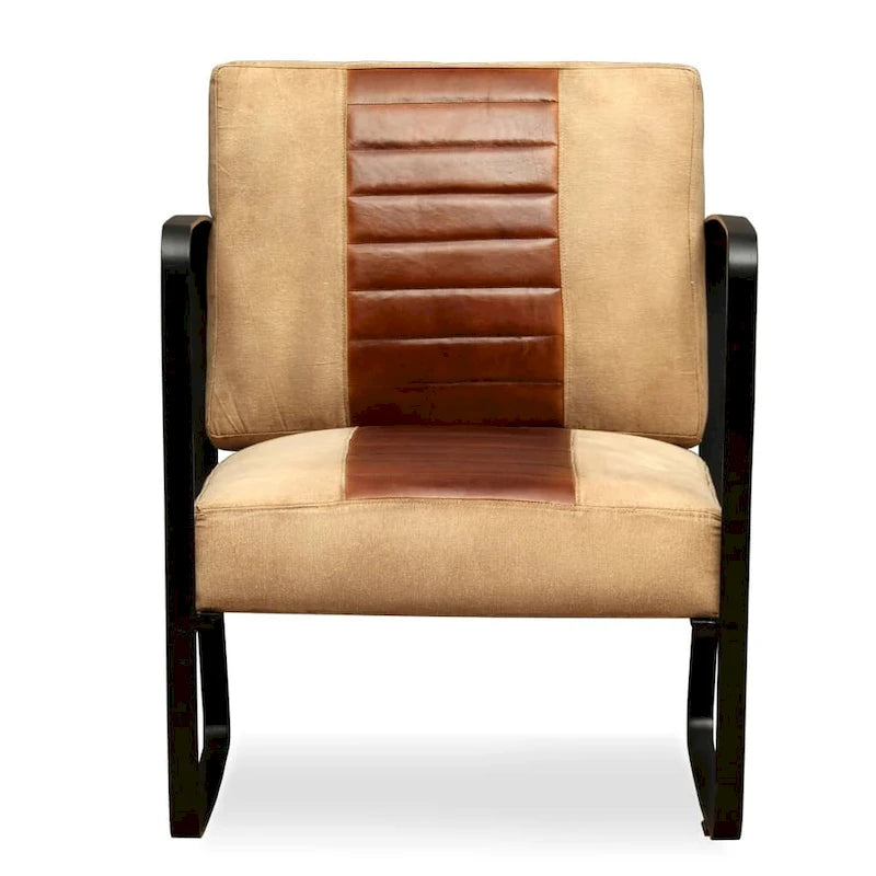 Fauteuil lounge industriel avec cadre en métal et assise en cuir véritable