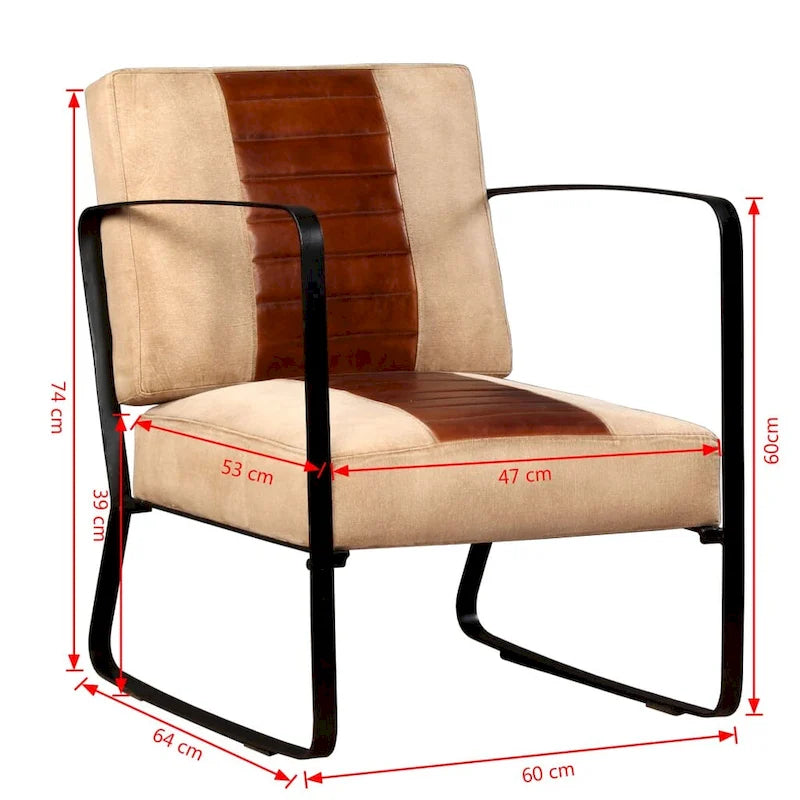 Fauteuil lounge industriel avec cadre en métal et assise en cuir véritable