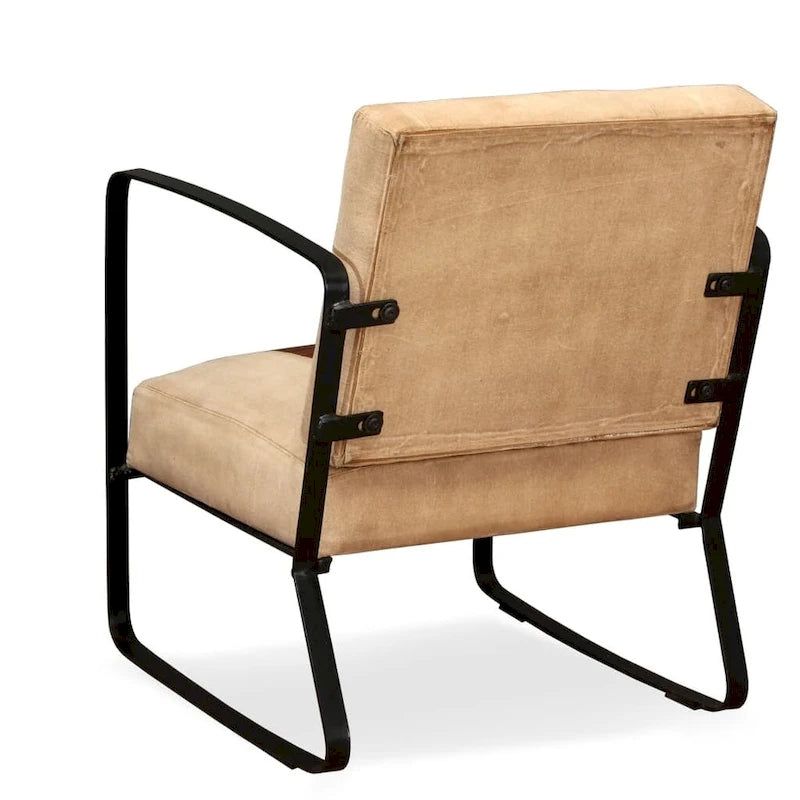 Fauteuil lounge industriel avec cadre en métal et assise en cuir véritable
