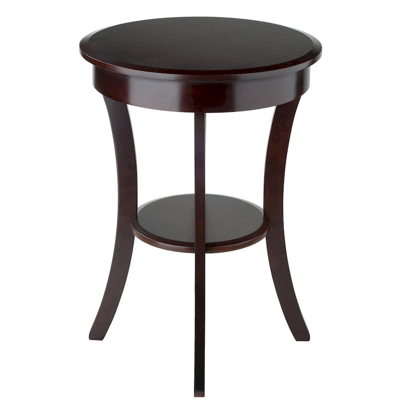 Table d'appoint ronde avec tiroir et étagère, en bois cappuccino
