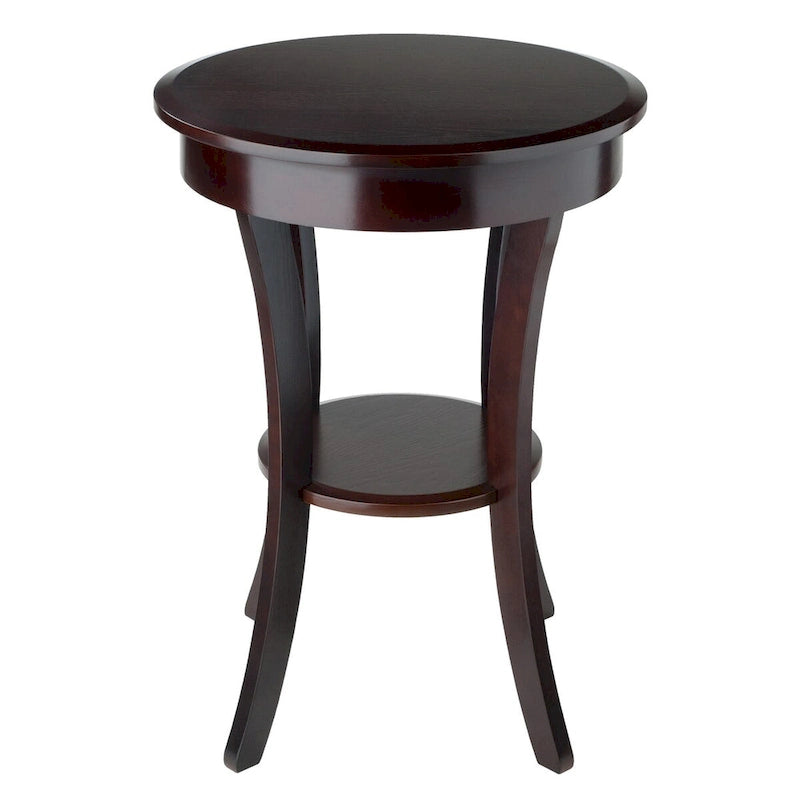 Table d'appoint ronde avec tiroir et étagère, en bois cappuccino