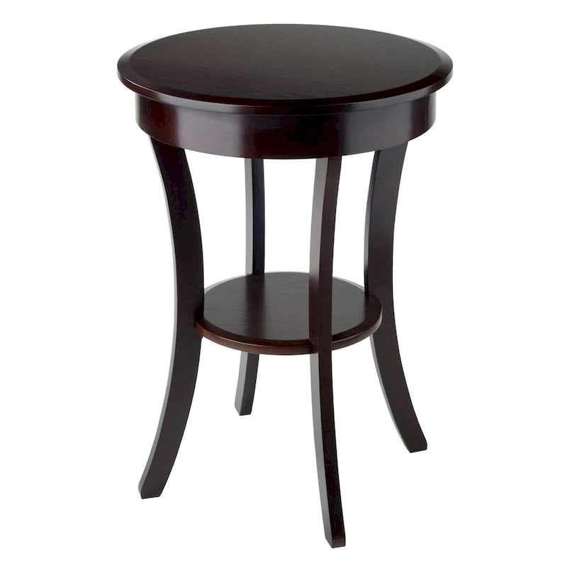 Table d'appoint ronde avec tiroir et étagère, en bois cappuccino