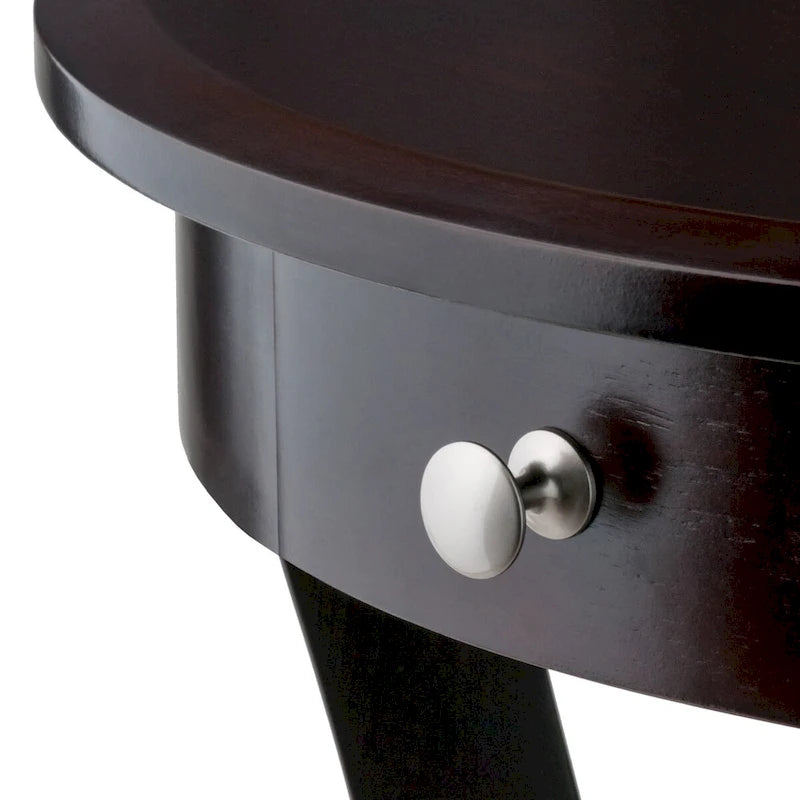 Table d'appoint ronde avec tiroir et étagère, en bois cappuccino