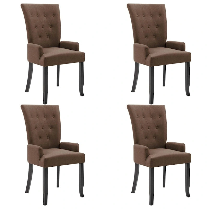 Dining Chair with Armrests Upholstered Fabric Oak Wood Legs