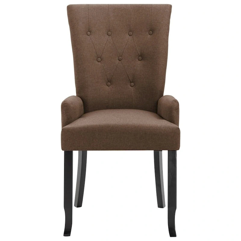 Dining Chair with Armrests Upholstered Fabric Oak Wood Legs