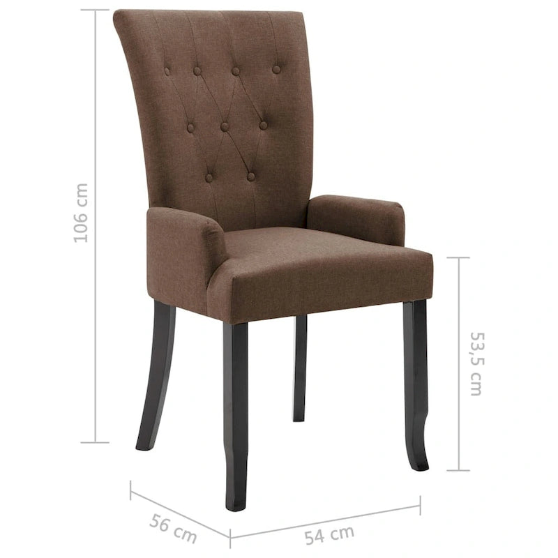 Chaise de salle à manger avec accoudoirs, tissu rembourré, pieds en bois de chêne
