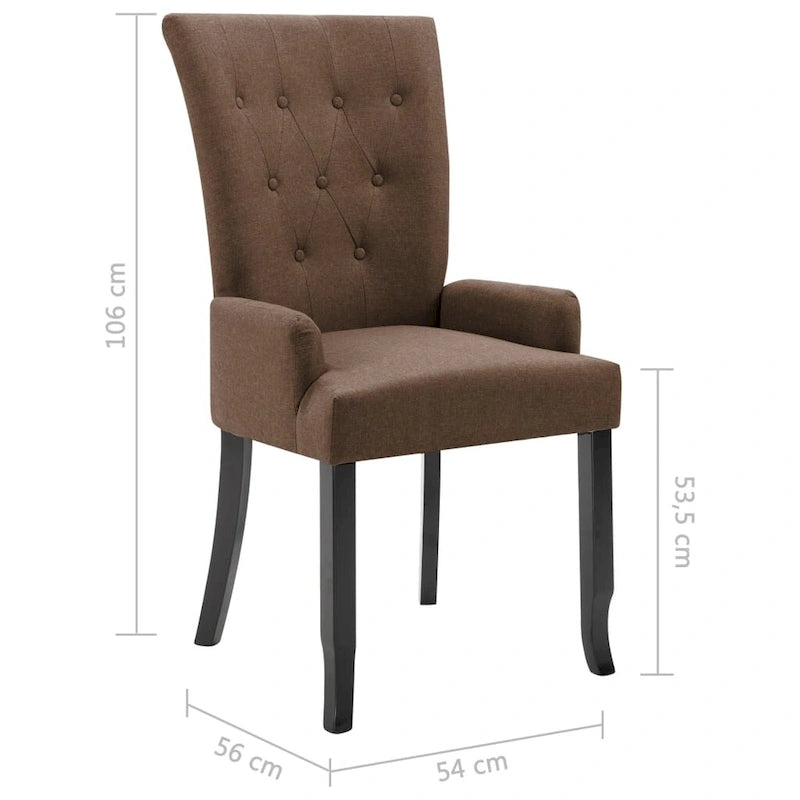 Chaise de salle à manger avec accoudoirs, tissu rembourré, pieds en bois de chêne