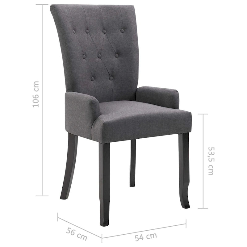 Chaise de salle à manger avec accoudoirs, tissu rembourré, pieds en bois de chêne