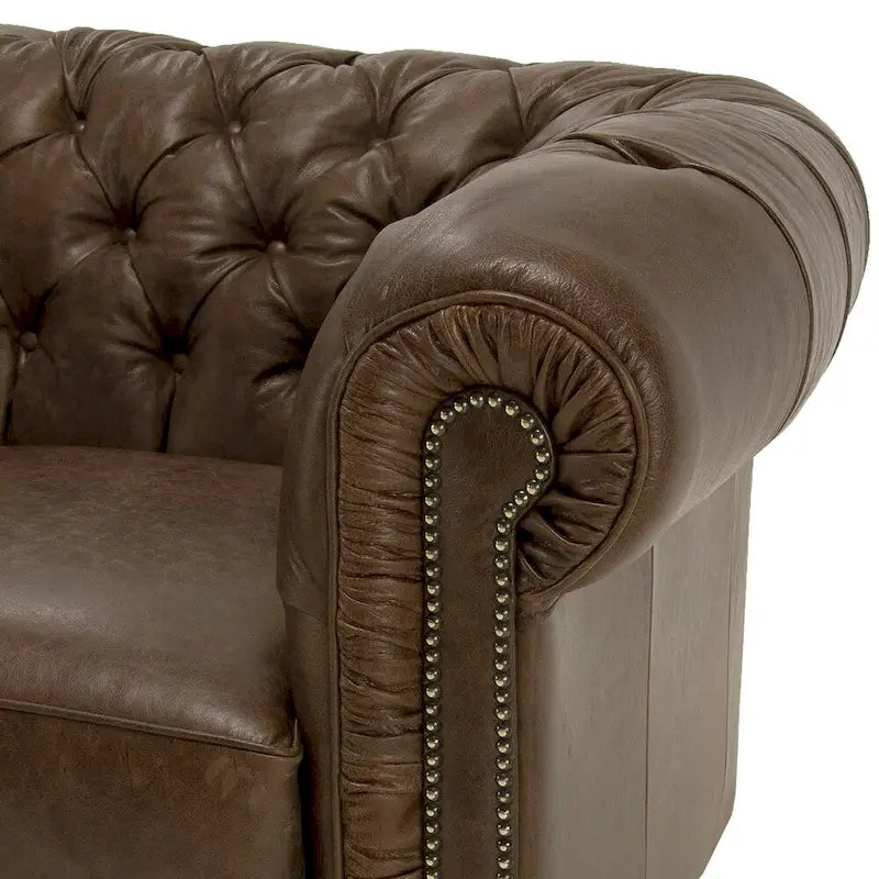 Canapé Chesterfield en cuir marron vieilli capitonné
