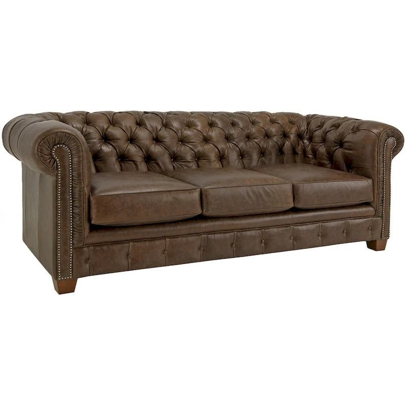 Canapé Chesterfield en cuir marron vieilli capitonné