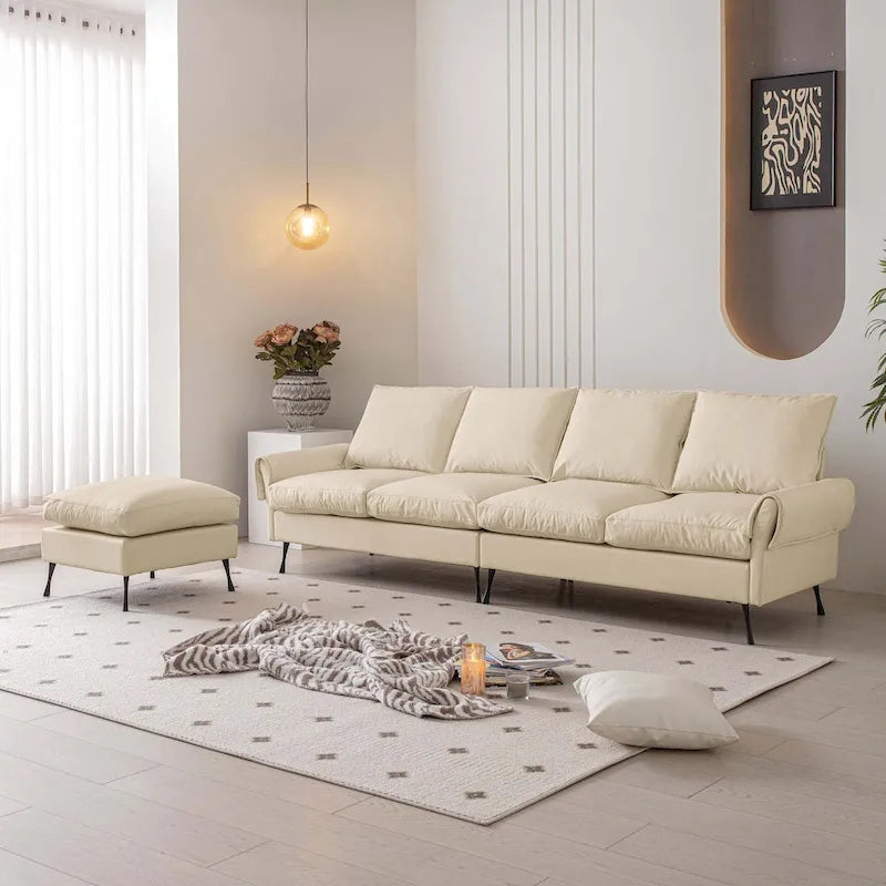 Modern Technical Leather L-Shaped Sectional Sofa for Living Room