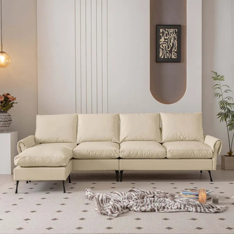 104.5Modern Technical leather L-Shaped Sofa with Ottoman