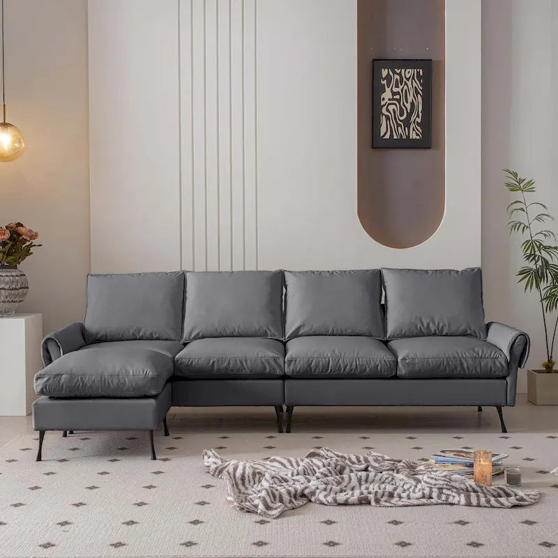 Modern Technical Leather L-Shaped Sectional Sofa for Living Room