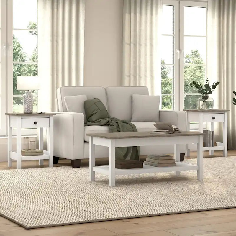 Farmhouse Coffee Table with Lower Shelf Modern Two-Tone Design