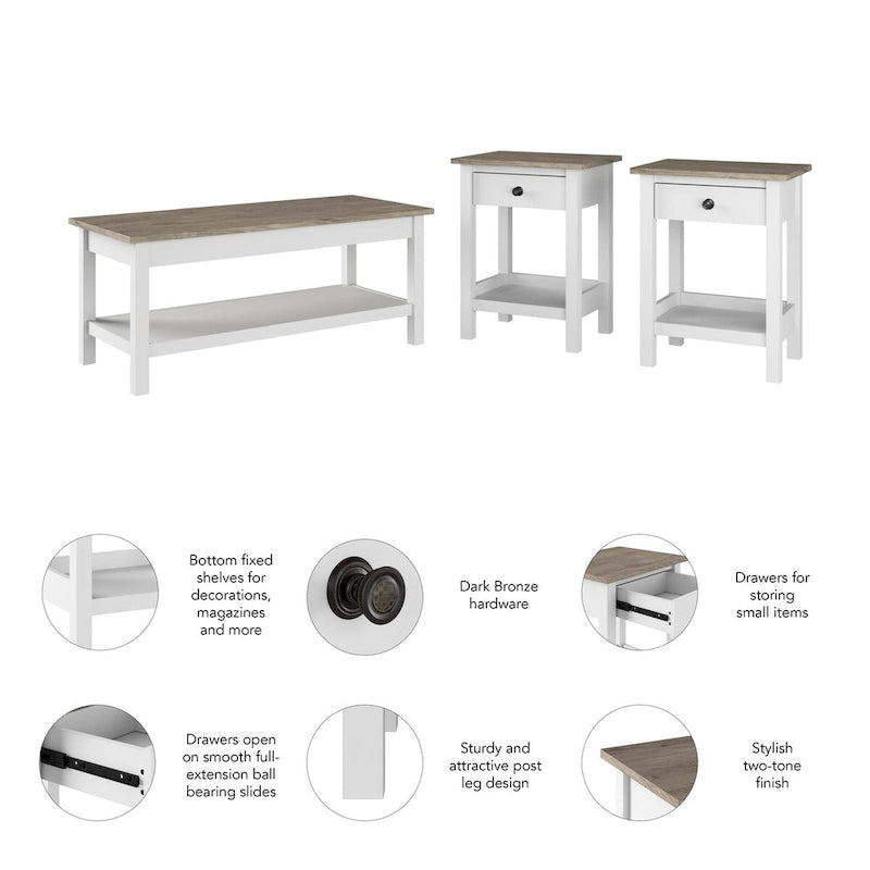 Farmhouse Coffee Table with Lower Shelf Modern Two-Tone Design