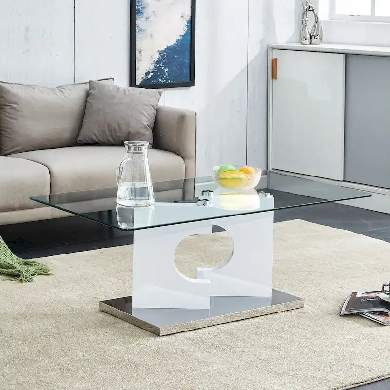 Rectangular Modern Tempered Glass Coffee Table with MDF Legs