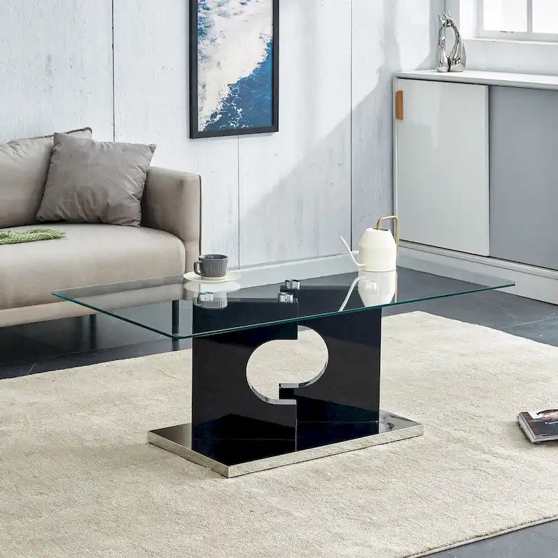 Rectangular Modern Tempered Glass Coffee Table with MDF Legs