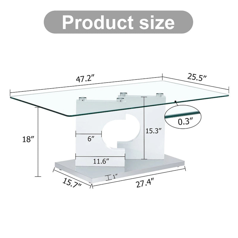 Rectangular Modern Tempered Glass Coffee Table with MDF Legs