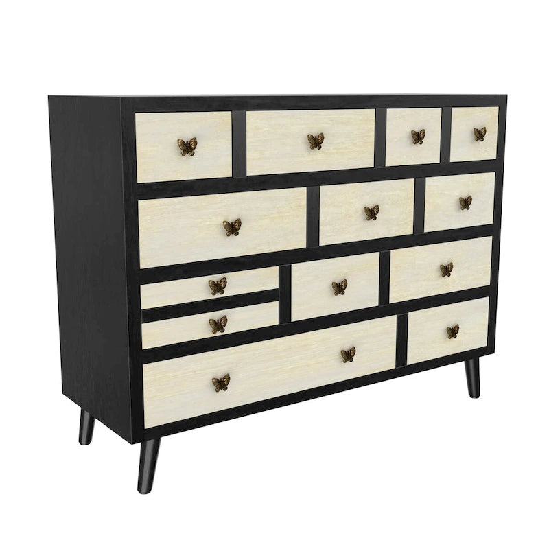 Mid-Century Modern 13-Drawer Sideboard with Antique Brass Pulls