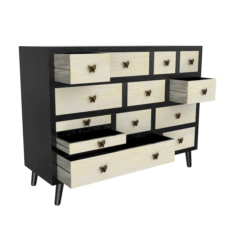 Mid-Century Modern 13-Drawer Sideboard with Antique Brass Pulls