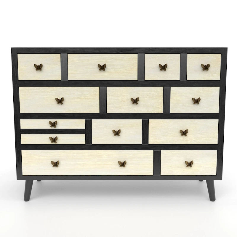 Mid-Century Modern 13-Drawer Sideboard with Antique Brass Pulls