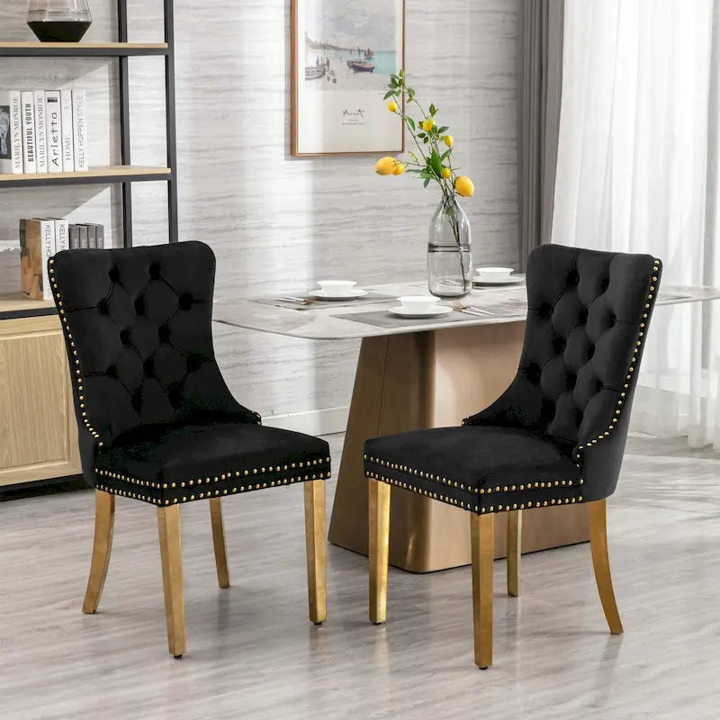 Tufted Velvet Upholstered Dining Chair with Gold Stainless Steel Legs
