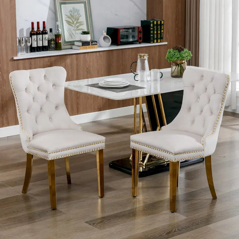 Tufted Velvet Upholstered Dining Chair with Gold Stainless Steel Legs
