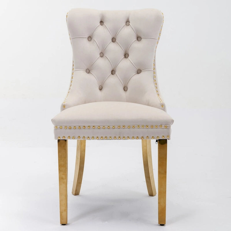 Tufted Velvet Upholstered Dining Chair with Gold Stainless Steel Legs