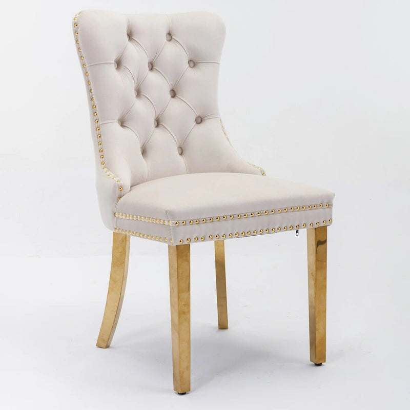 Tufted Velvet Upholstered Dining Chair with Gold Stainless Steel Legs