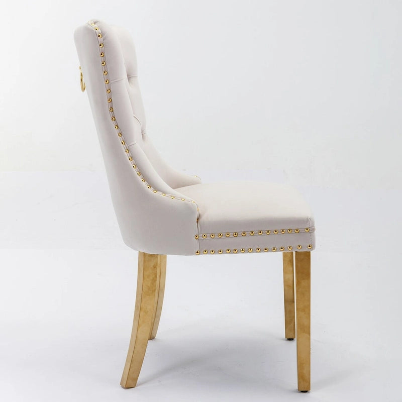 Chaise de salle à manger capitonnée en velours avec pieds en acier inoxydable doré