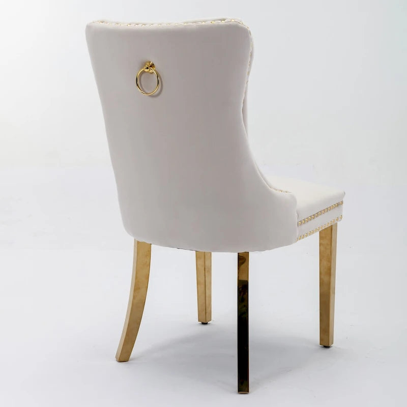 Tufted Velvet Upholstered Dining Chair with Gold Stainless Steel Legs