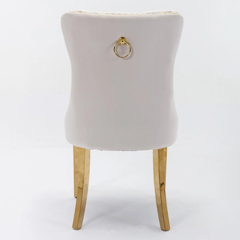 Chaise de salle à manger capitonnée en velours avec pieds en acier inoxydable doré