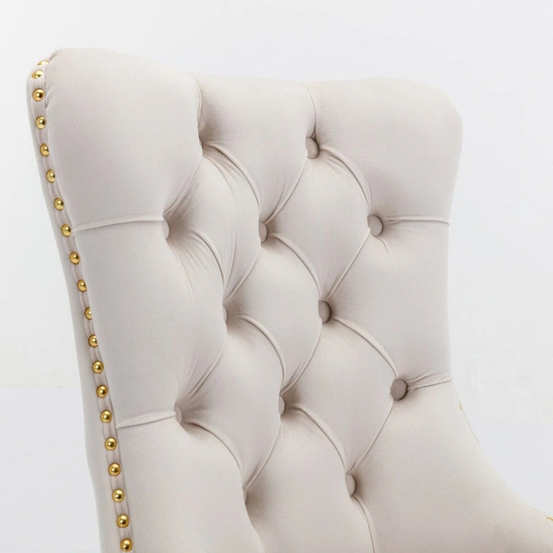 Chaise de salle à manger capitonnée en velours avec pieds en acier inoxydable doré