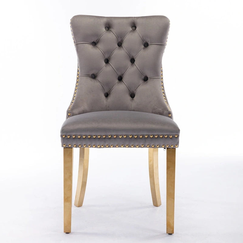 Chaise de salle à manger capitonnée en velours avec pieds en acier inoxydable doré