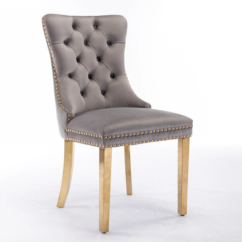 Chaise de salle à manger capitonnée en velours avec pieds en acier inoxydable doré