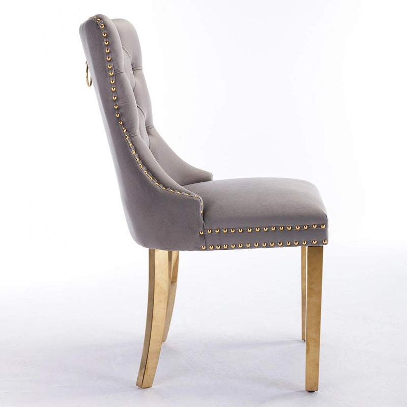 Chaise de salle à manger capitonnée en velours avec pieds en acier inoxydable doré