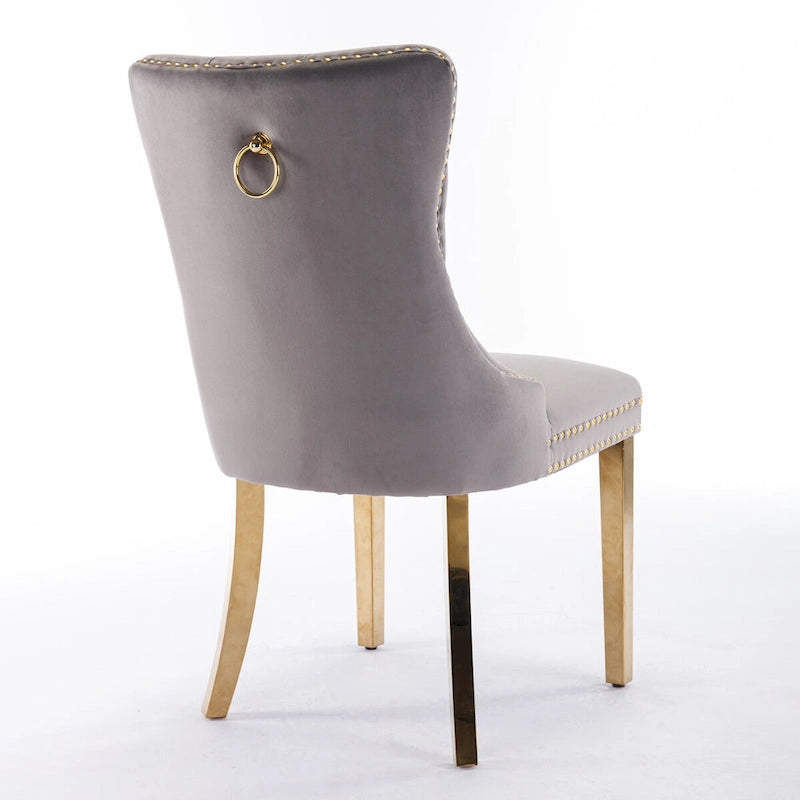Chaise de salle à manger capitonnée en velours avec pieds en acier inoxydable doré