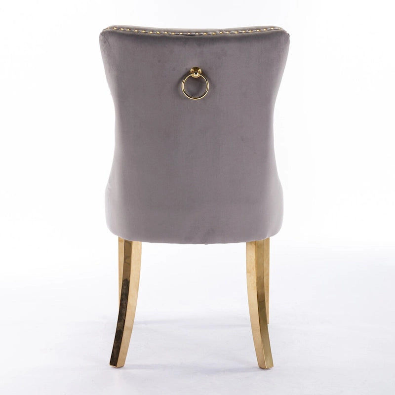 Chaise de salle à manger capitonnée en velours avec pieds en acier inoxydable doré