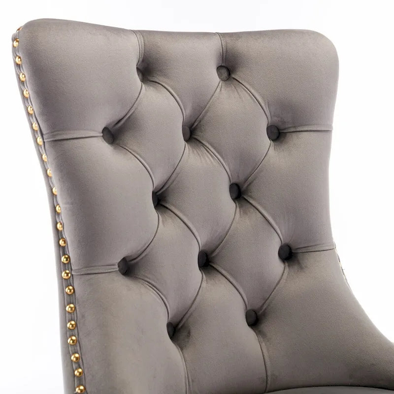 Chaise de salle à manger capitonnée en velours avec pieds en acier inoxydable doré