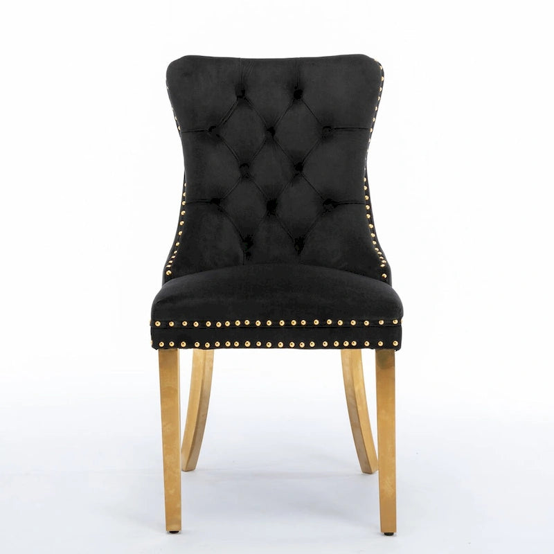 Chaise de salle à manger capitonnée en velours avec pieds en acier inoxydable doré