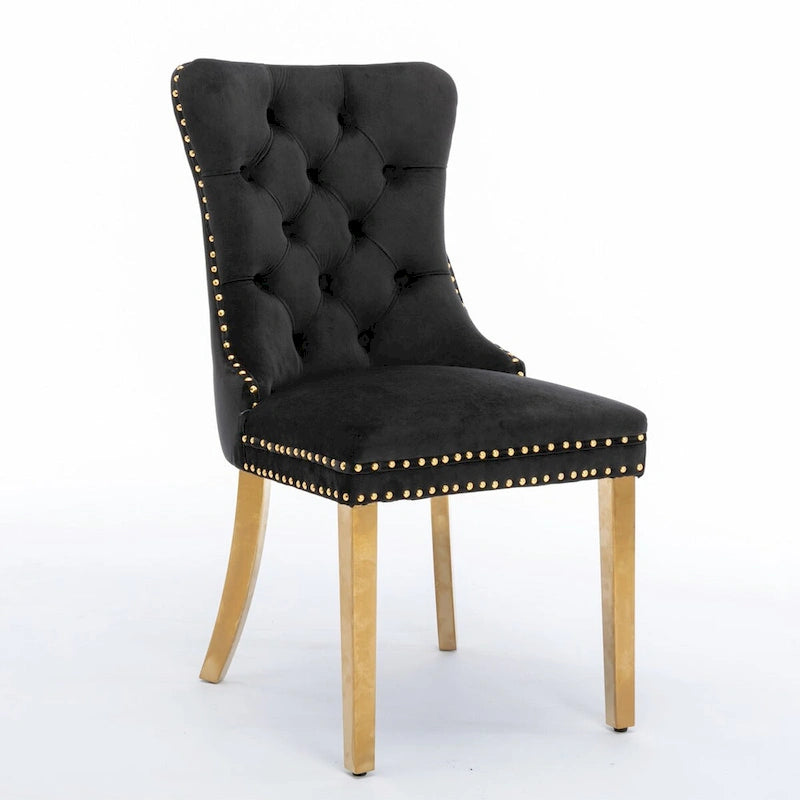 Chaise de salle à manger capitonnée en velours avec pieds en acier inoxydable doré