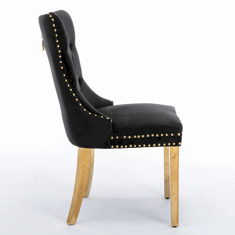 Chaise de salle à manger capitonnée en velours avec pieds en acier inoxydable doré