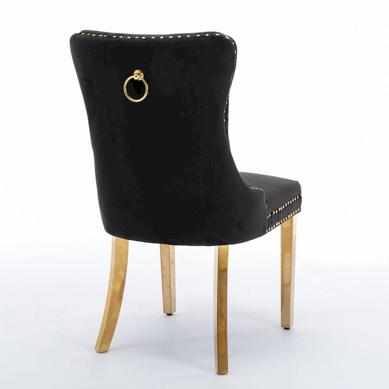 Chaise de salle à manger capitonnée en velours avec pieds en acier inoxydable doré