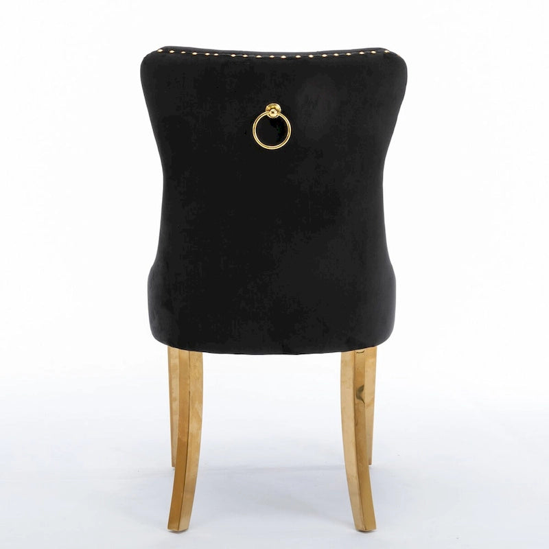 Chaise de salle à manger capitonnée en velours avec pieds en acier inoxydable doré