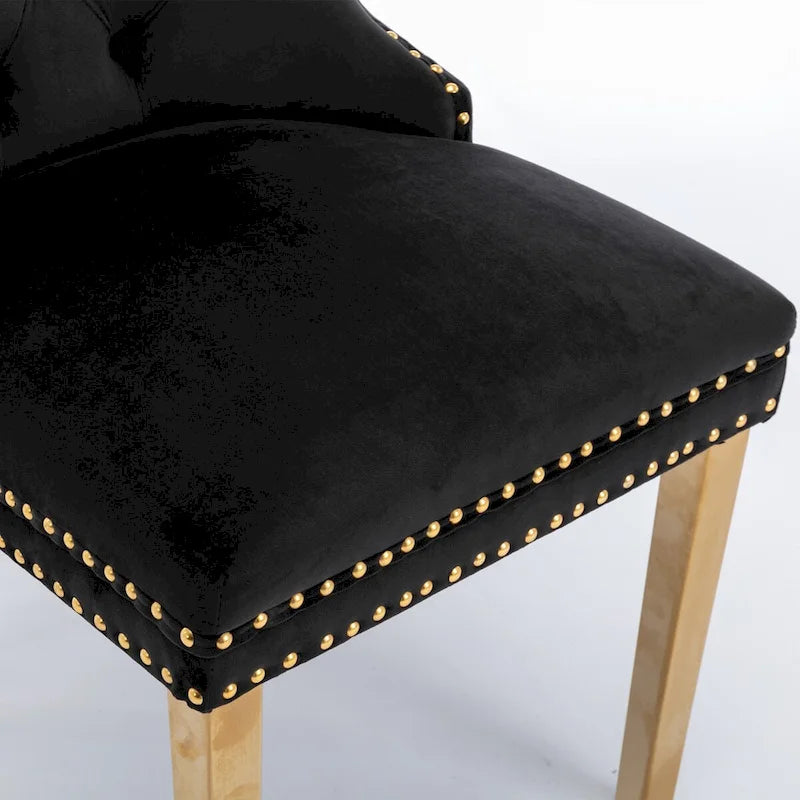 Chaise de salle à manger capitonnée en velours avec pieds en acier inoxydable doré