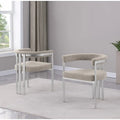Chaise de salle à manger sans accoudoirs en tissu bouclette capitonné avec piètement en fer chromé